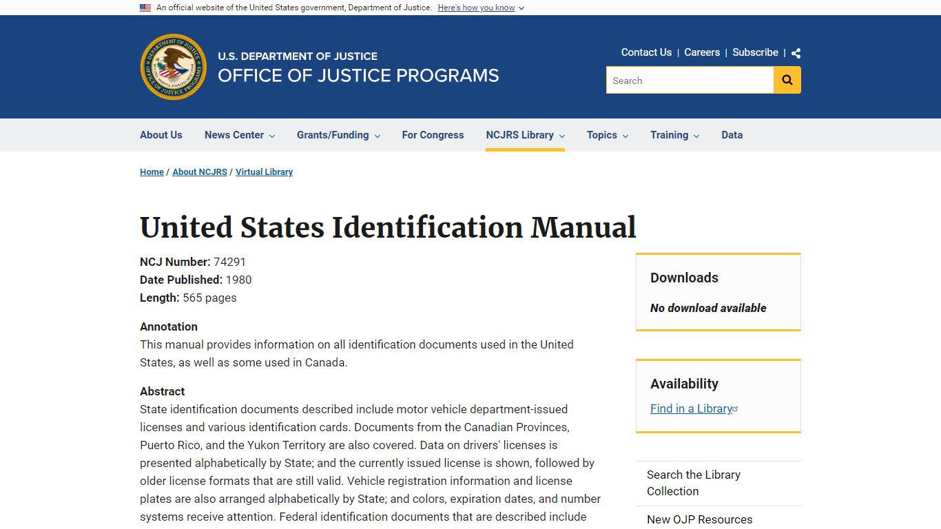 United States Identification Manual | Office of Justice Programs